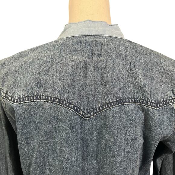 Lucky Brand Women's Medium Wash Denim Raw Hem Pearl Snap Button Shirt Dress Sz S - Picture 4 of 5